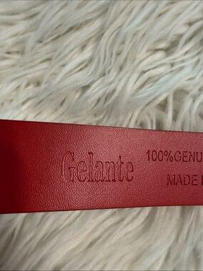 GELANTE Red Genuine Leather Belt with Debossed Logo size 44 BNWOT see all photos